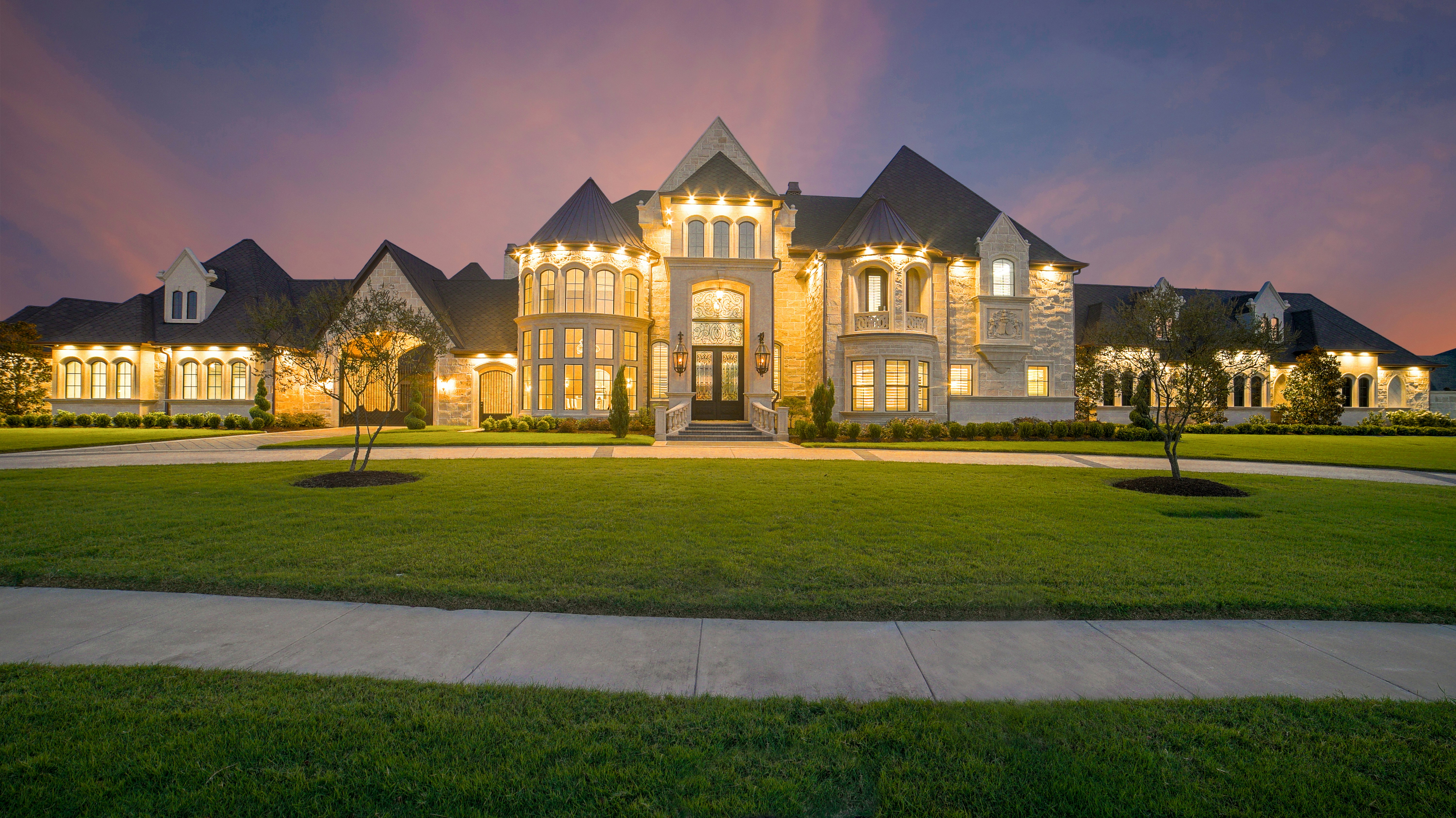 Luxury estate protected at dusk