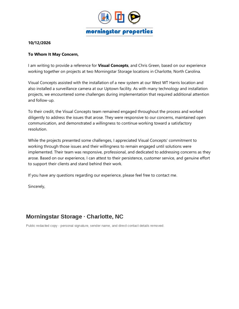 Morningstar Storage redacted reference letter